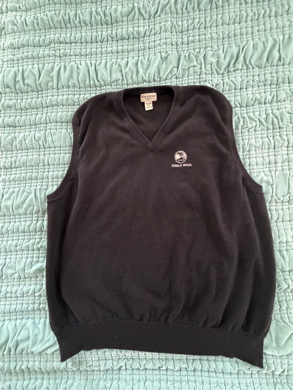 Pebble Beach Black V-Neck Sweater Vest 100% Cotton-XL